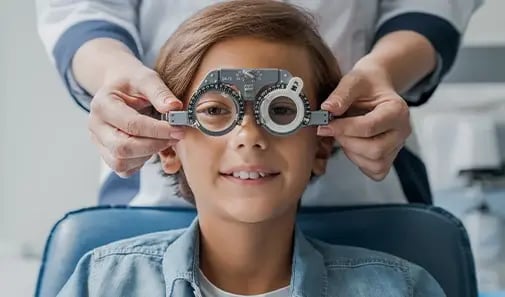 Little boy getting vision tested